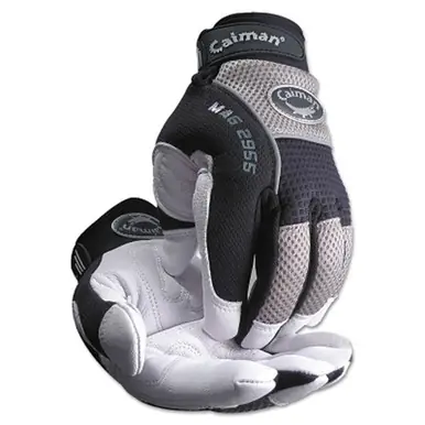 Caiman 2955-XL White Goat Grain Leather Palm Gloves, X-Large, White/Black/Gray