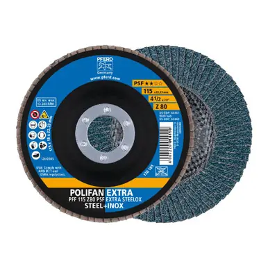 PFERD 60461P - Flap Disc, 4-1/2"x7/8, Z PSF EXTRA STEELOX, 80 Grit, T27, Flat, Zirc, 1PCS (5pk)