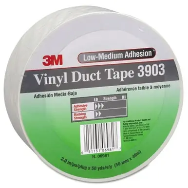3M 051131-06981 Vinyl Duct Tape 3903, White, 2" x 50 Yd, 6.5 mil
