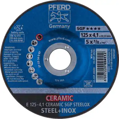 PFERD 60089 5" x 1/8 Grinding Wheel, 7/8" A.H. CERAMIC SGP STEELOX - Type 27 (10pk)