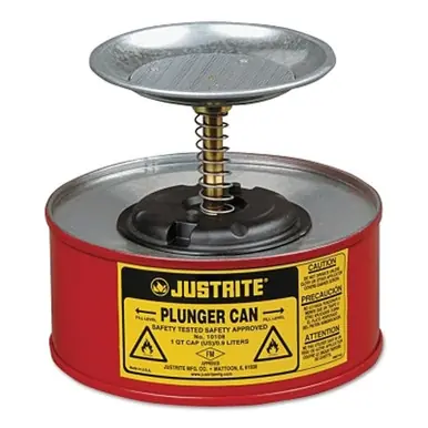 Justrite 10108 Plunger Can for Hazardous Liquid Storage, 1 Quart, Red