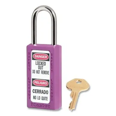 Master Lock 411PRP Safety Padlock, 1.5" x 3", 1.5" Shackle, Purple (6pk)