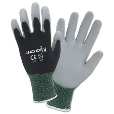 Anchor Brand 6080-XS PU Palm Coated Gloves, X-Small, Black/Gray