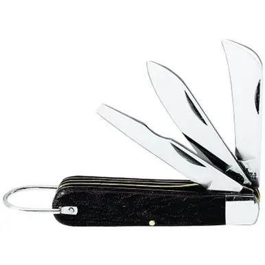 Klein Tools 1550-6 3-Blade Pocket Knife, Steel Blade, Black Plastic Handle