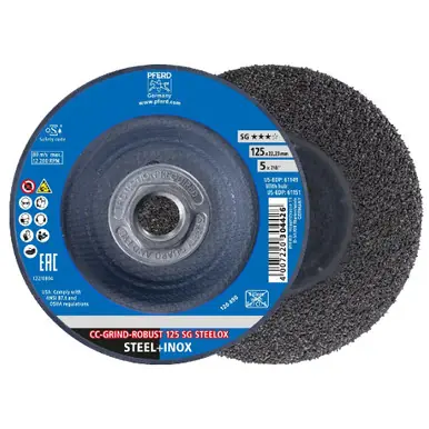 PFERD 61151 - Grinding disc, CC-GRIND-ROBUST, 5" x 5/8-11, SG STEELOX, Ceramic (10pk)