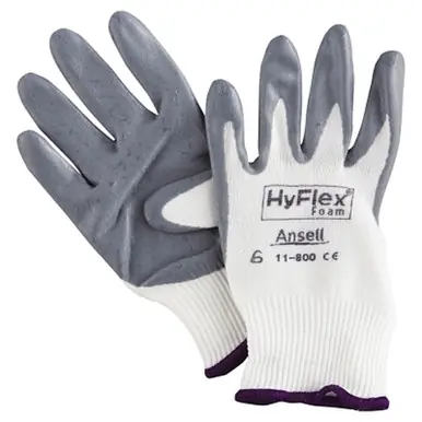HyFlex 11-800-6 Nitrile Foam Palm Coated Gloves, Size 6, Gray/White (12pk)