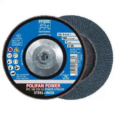 PFERD 64561 - Flap Disc, 7" x 5/8-11, Z SG POWER STEELOX, 50 Grit, T29, Conical, Zirconia (10pk)