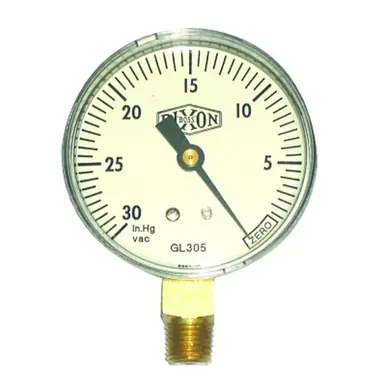 Dixon Valve GL305 2-1/2" Vacuum Gauge, 30 inHg, ABS, 1/4" NPT Male