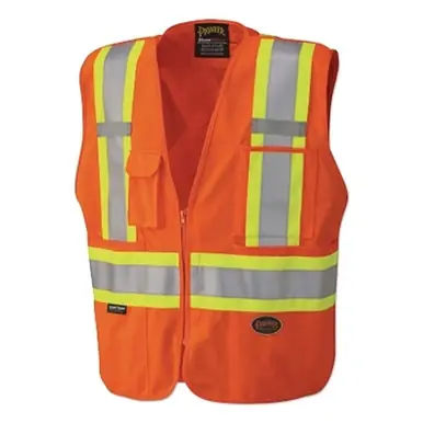 Pioneer V1021260U-XL Hi-Vis Zip-Up Snap Break Away Safety Vest, Green, XL