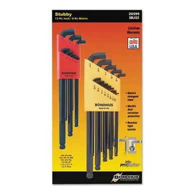 Bondhus 20599 22-Piece Stubby Balldriver L-Wrench Set, Inch/Metric