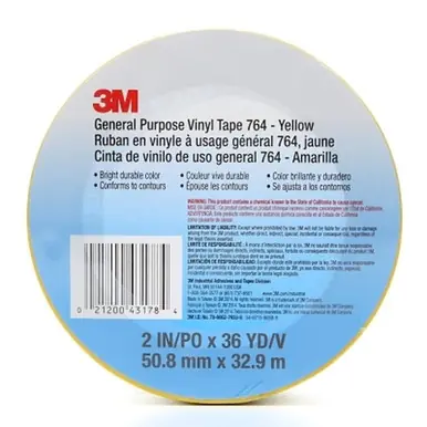 3M 021200-43178 General Purpose Vinyl Tape 764, Yellow, 2 in x 36 yd x 5 mil