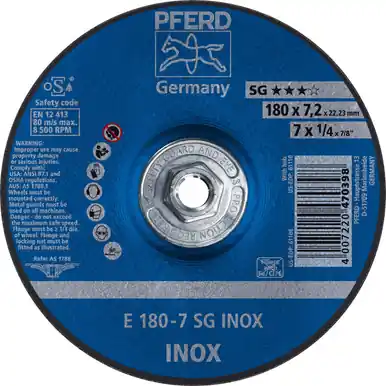 PFERD 61110 7" x 1/4" Grinding Wheel 5/8-11 Thd. A 30 N SG-INOX Type 27 (10pk)