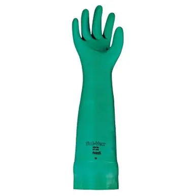 AlphaTec 37-185-8 Nitrile Gloves, Gauntlet Cuff, Unlined, Size 8, Green, 22 mil (12pk)