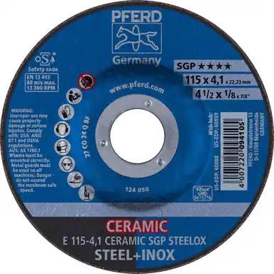 PFERD 60088 4-1/2" x 1/8 Grinding Wheel, 7/8" A.H. CERAMIC SGP STEELOX - Type 27 (10pk)