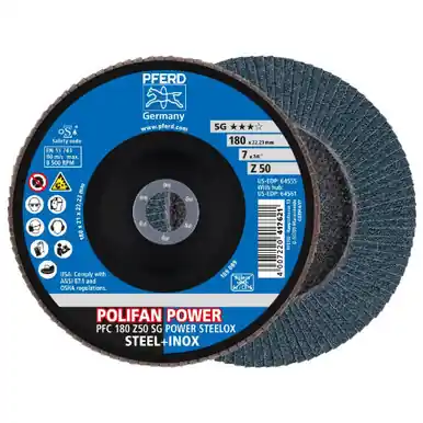 PFERD 64555 - Flap Disc, 7" x 7/8, Z SG POWER SteelOX, 50 Grit, T29, Conical, Zirconia (10pk)