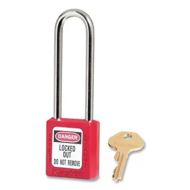 Master Lock 410LTRED Safety Padlock, 1.5" x 1.75", 3" Shackle, Red (6pk)