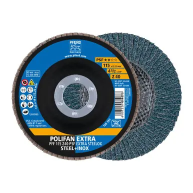 PFERD 60458P - Flap Disc, 4-1/2"x7/8, Z PSF EXTRA STEELOX, 40 Grit, T27, Flat, Zirc, 1PCS (5pk)