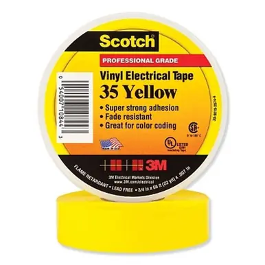 Scotch 102571 Vinyl Electrical Color Coding Tape 35, 1/2" x 20 ft, Yellow