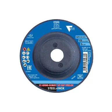 PFERD 61153 - Grinding disc, CC-GRIND-ROBUST, 5" x 7/8, SGP STEELOX VICTOGRAIN, Ceramic (10pk)