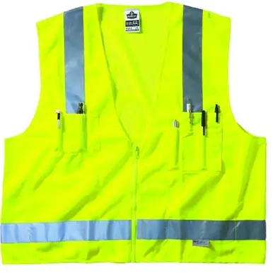 Ergodyne 21425 GloWear 8250Z Class 2 Surveyors Safety Vest, L/XL, Lime (6pk)