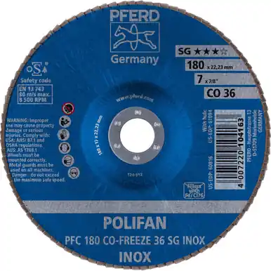 PFERD 60816 7" x 7/8" POLIFAN Flap Disc - Conical CO-FREEZE SG INOX Ceramic Oxide 36G (10pk)