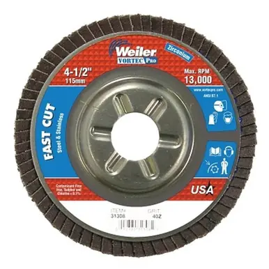 Weiler 31308 Flap Disc, 4.5", 40 Grit