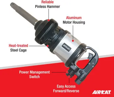 AIRCAT 1994 - 1" Super Duty Straight Impact Wrench w/ 8" Extended Anvil