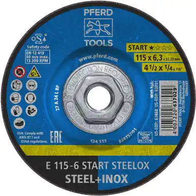PFERD 63891 - Grinding Wheel, 4-1/2" x 1/4 x 5/8-11, START STEELOX, T27, Aluminum oxide (10pk)