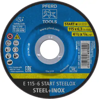 PFERD 63888 - Grinding Wheel, 4-1/2" x 1/4 x 7/8, START STEELOX, T27, Aluminum oxide (10pk)