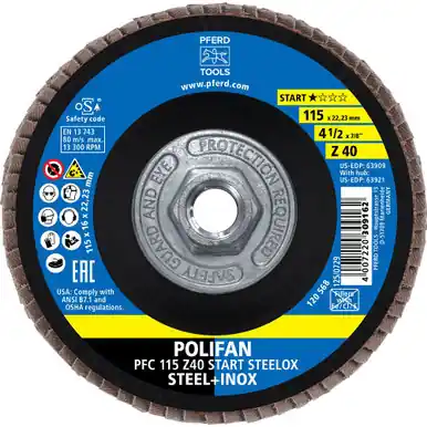 PFERD 63921 - Flap Disc, 4-1/2" x 5/8-11, Z START STEELOX, 40G, T29, Conical, Zirconia (10pk)