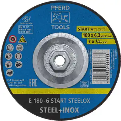 PFERD 63893 - Grinding Wheel, 7" x 1/4 x 5/8-11, START STEELOX, T27, Aluminum oxide (10pk)