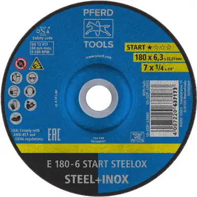 PFERD 63890 - Grinding Wheel, 7" x 1/4 x 7/8, START STEELOX, T27, Aluminum oxide (10pk)