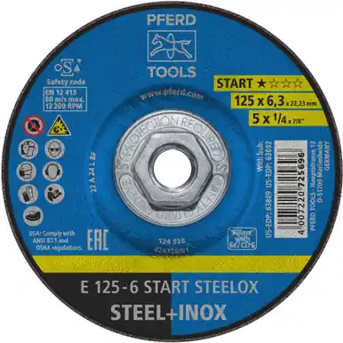 PFERD 63892 - Grinding Wheel, 5" x 1/4 x 5/8-11, START STEELOX, T27, Aluminum oxide (10pk)