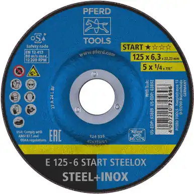 PFERD 63889 - Grinding Wheel, 5" x 1/4 x 7/8, START STEELOX, T27, Aluminum oxide (10pk)