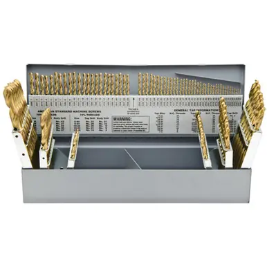 ALFA J150199TN - 115pc HSS TiN Coated Drill Bit Set in Metal Index, Made in USA