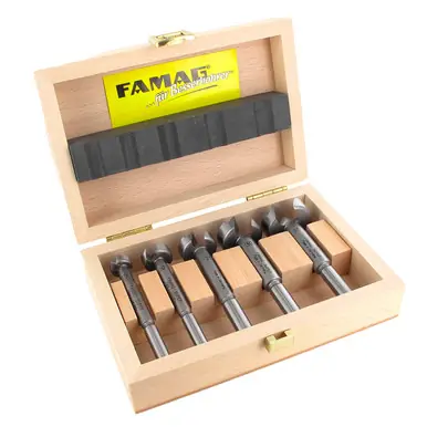 ALFA FBM63505 - FAMAG 5pc 1663 TCT- Bormax3 Forstner Bit Set in Wooden Case 15,20,25,30,35mm