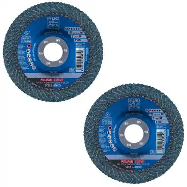 PFERD 66990 - 5" x 7/8" POLIFAN CURVE Medium Radius Flap Disc SGP Zirconia 40G (2pk)