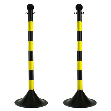 Mr. Chain 91529-2 Light Duty 2" Striped Stanchion (2 Pack) Black/Yellow