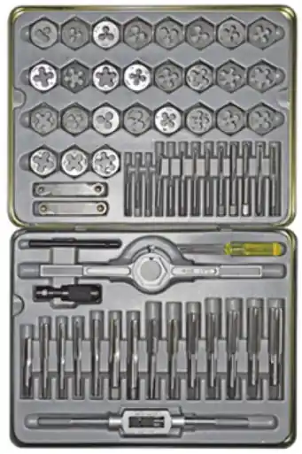 ALFA TDS66060 - 60pc Carbon Steel SAE/Metric Tap and Die Set in Metal Case