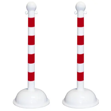 Mr. Chain 99935-2 Heavy Duty 3" Striped Stanchion (2 Pack) White/Red