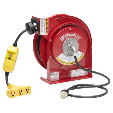 Reelcraft L-4545-123-9GC - 12/3 x 45 ft. 15A, Triple Tap GFCI Twistlock Electric Cord Reel