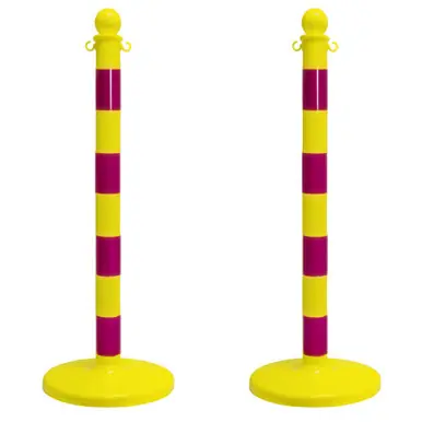 Mr. Chain 96430-2 Medium Duty 2.5" Striped Stanchion (2 Pack) Yellow/Magenta