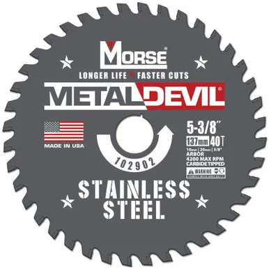 MK Morse CSM53840FSSC - 5-3/8" 40T Metal Devil Stainless Saw Blade, 5/8" Arbor