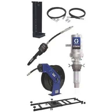 GRACO 24K843 - LD Series 5 1 Deluxe Stationary 275 Gallon Oil Pump w/ SD Series Hose Reel Package -