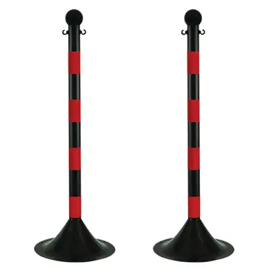 Mr. Chain 91536-2 Light Duty 2" Striped Stanchion (2 Pack) Black/Red
