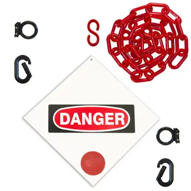 Mr. Chain 7403DA Danger Sign Kit 3‘ Red Plastic Chain