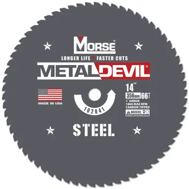 MK Morse CSM1466FSC - 14" 66T Metal Devil Steel-Cutting Saw Blade, 1" Arbor