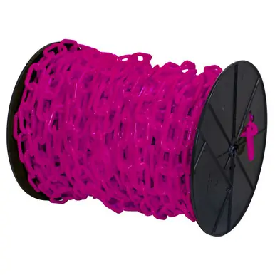 Mr. Chain 50125 2" x 125‘ Reel Plastic Chain - Safety Pink