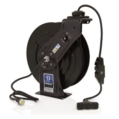 GRACO 24Y864 - SD5 120V Cord Reel - Tri-Plug GFCI Industrial Receptacle - 50 ft 12/3 15A, Black