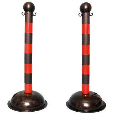 Mr. Chain 99936-2 Heavy Duty 3" Striped Stanchion (2 Pack) Black/Red